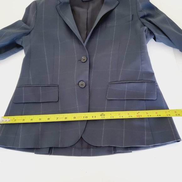Theory Blazer Wool Check Work Career Preppy Sophisticated Academia Navy 8 - Picture 9 of 11